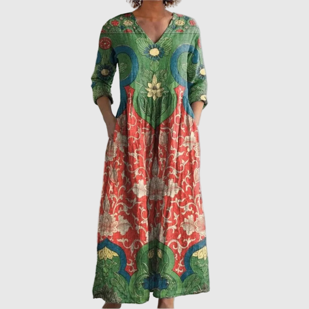 Lili Vintage ziedu apdruka Maxi kleita