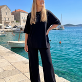 Ramse | Īsām piedurknēm oversized tops un platu staru bikšu komplekts