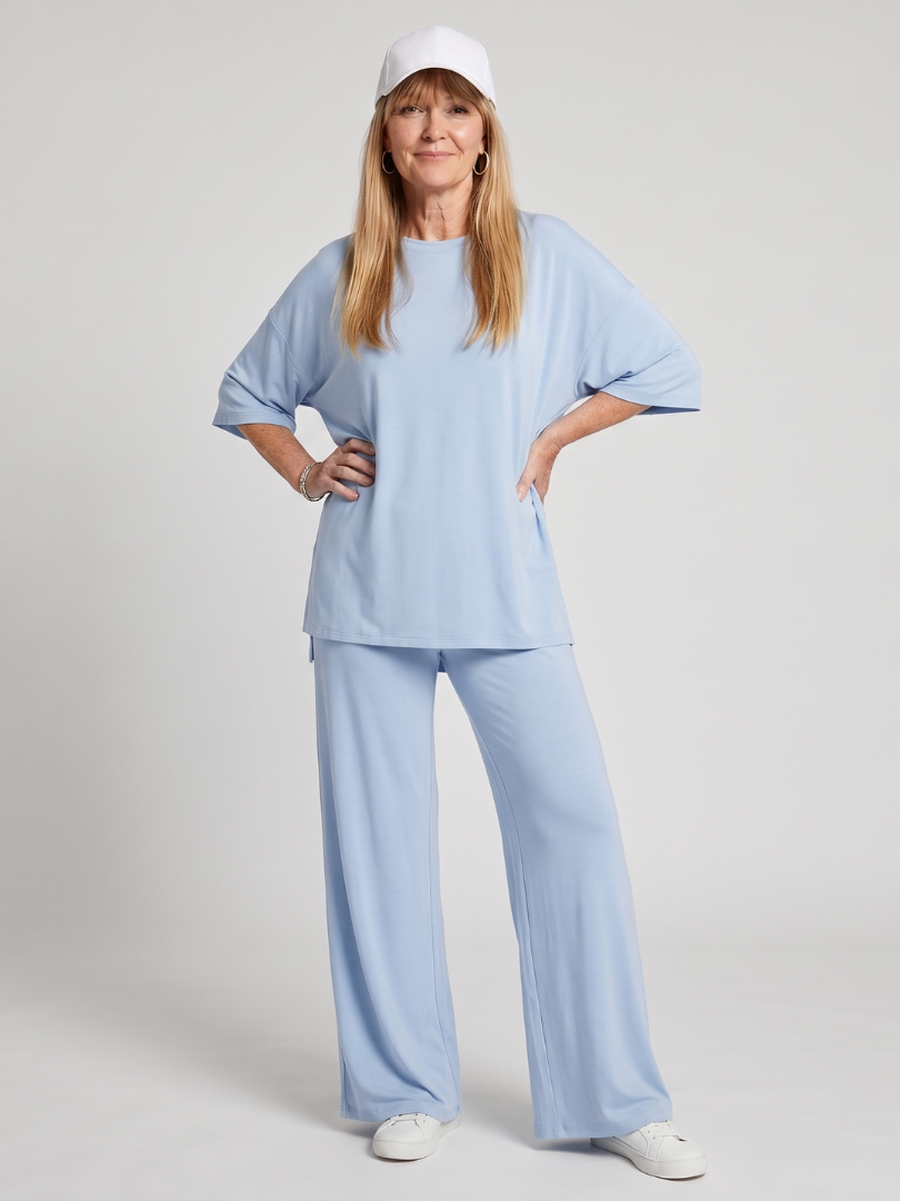 Ramse | Īsām piedurknēm oversized tops un platu staru bikšu komplekts