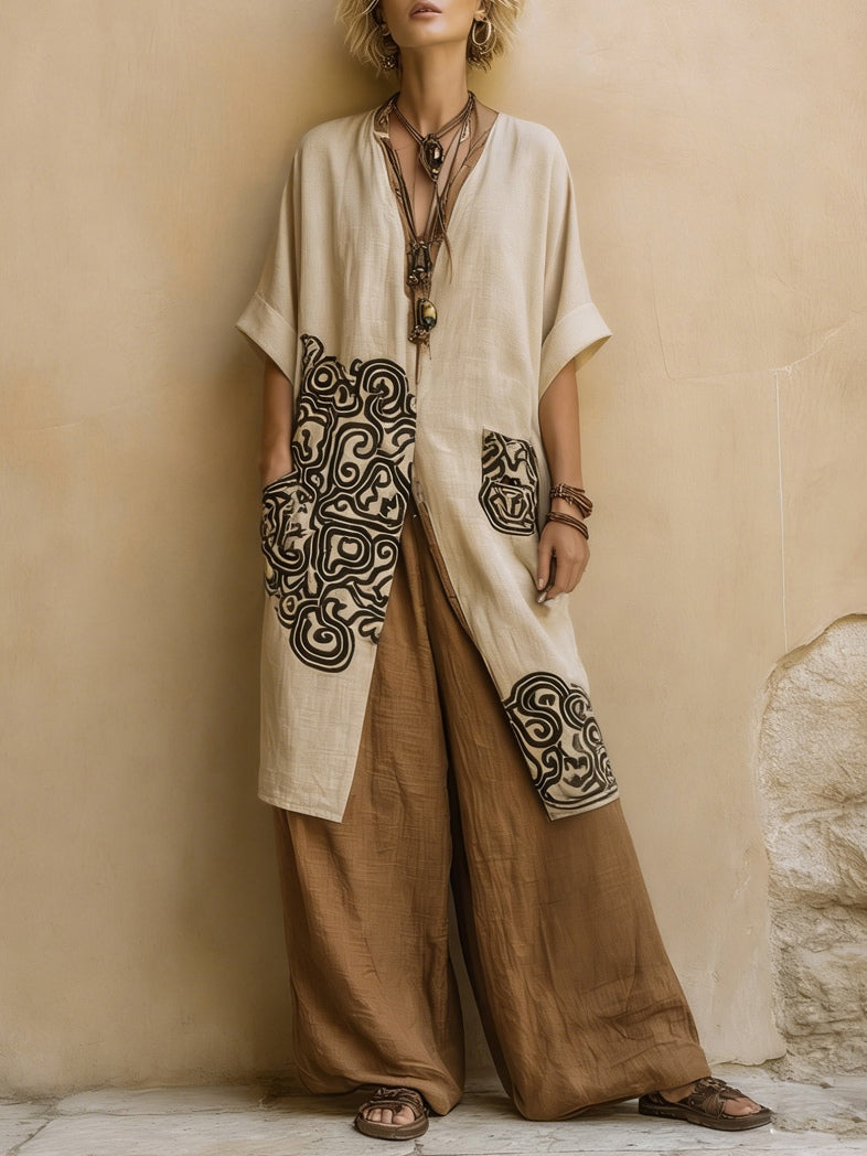Sūzena | Boho vasaras komplekts ar platām biksēm